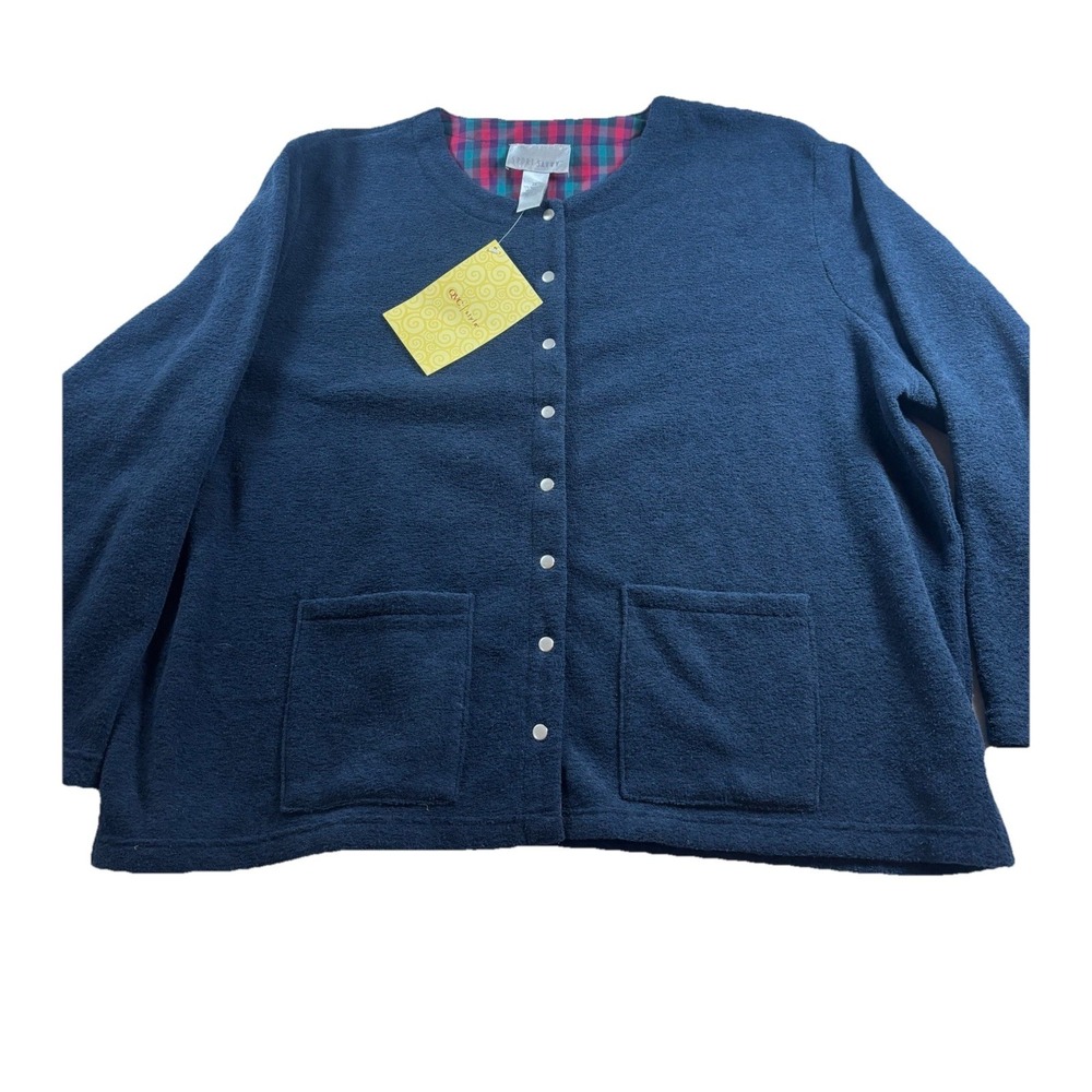 Sport Savvy 3X Long Sleeve Snap-Front Navy Fleece Cardigan Pockets QVC NWT NEW